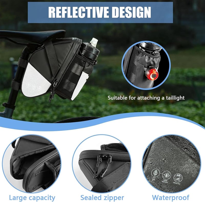 CALLCASE Bike Seat Bag, Bicycle Saddle Bag Under Seat Cycling Seat Pack with Water Bottle Holder for Mountain Road Bikes Black - Image 4